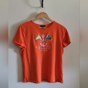 Ralph Lauren Nautical Embroidered Logo Short Sleeved Tshirt, Women's XL, Orange